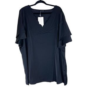 NEW Bloomchic Laser Cut Short Flutter Sleeve Black Top 2X